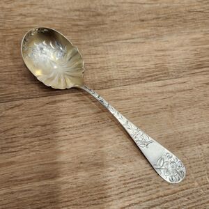 Sterling Silver Towle #43 Pattern Jelly Spoon 1882 Bright Cut Gold Wash Ornate